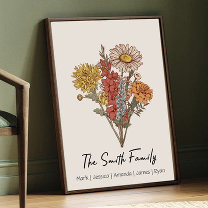 Mom's Garden is Her Children, Personalized Family Birth Flower Bouquet Frame