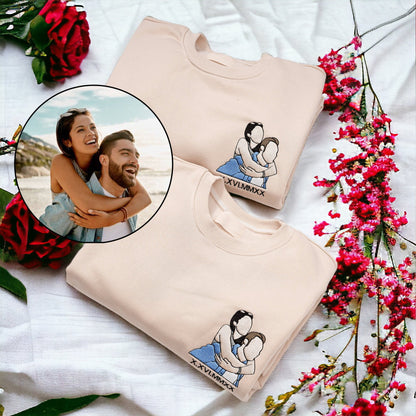 ❤️‍🔥Custom Couple Embroidered Sweatshirt Personalized Portrait Design, Perfect Family Gift