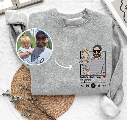 Custom Embroidered Dad Portrait Shirt, Father's Day Gift, Personalized Family Shirt, Gift For Dad, Papa Embroidered Hoodie From Photo