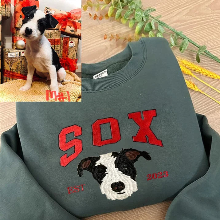 Custom Pet Photo Embroidery with Pet Name & Year T-shirt Sweatshirt Hoodie