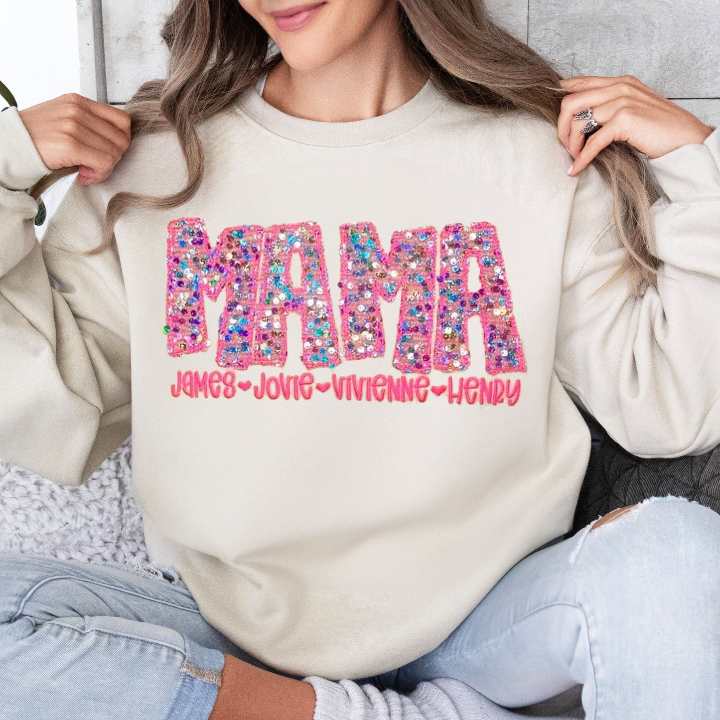 Personalized PINK Multicolor Sequin Embroidered Shirt/Sweatshirt