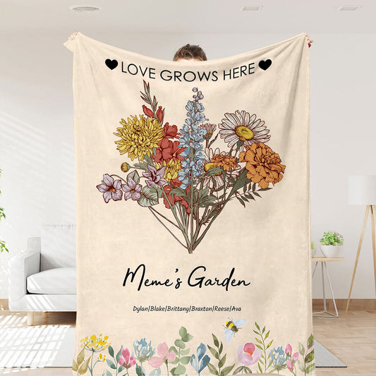 50%OFF⭐️Birth Flower Family Bouquet Customized Blanket