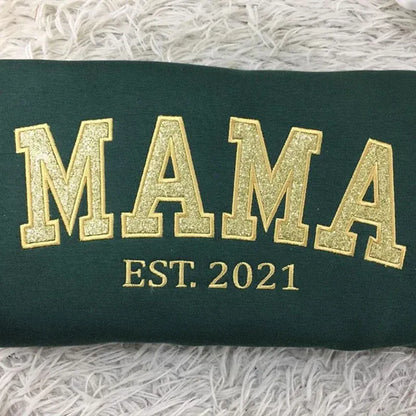 Custom Embroidered Applique Glitter Mama Sweatshirt - Gift for Mom