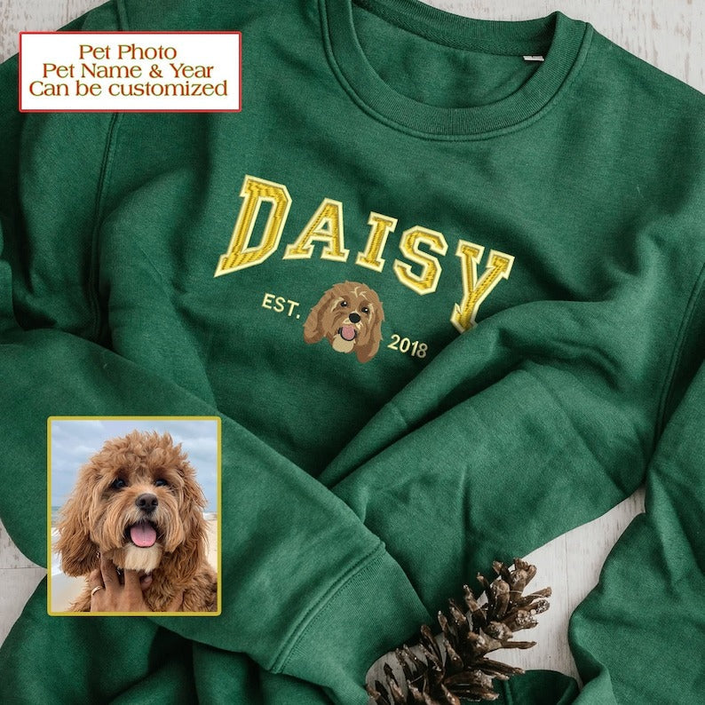 Personalized Embroidered Sweatshirt with Pets Name Custom Dog Face Hoodie