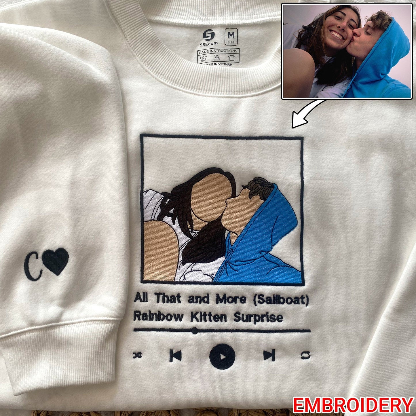 ❤️‍🔥Custom Couple Embroidered Sweatshirt Personalized Portrait Design, Perfect Family Gift