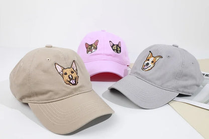 Personalized Embroidered Pet Portrait Organic Cotton Baseball Cap