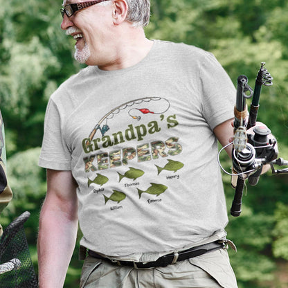 Grandpa's Keepers Camouflage Pattern Fishing Personalized Shirt