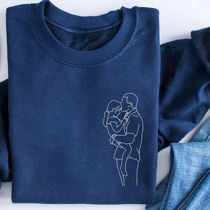 Custom Dad Sweatshirt - Personalized Embroidered Photo Portrait, Perfect Gift for Dad