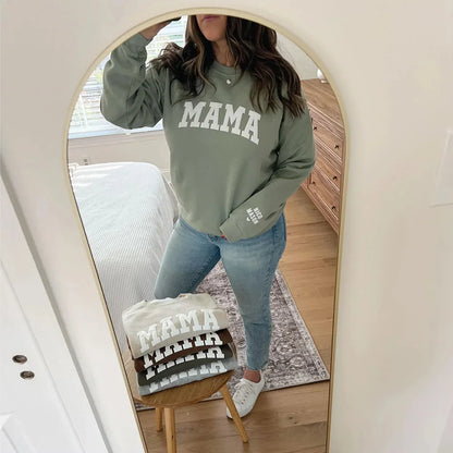Custom Puff Letters Mama Sweatshirt With Kids Names On Sleeve