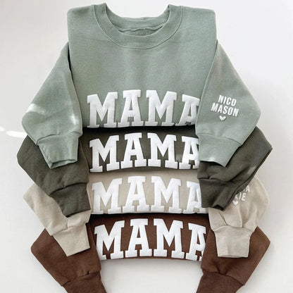 Custom Puff Letters Mama Sweatshirt With Kids Names On Sleeve