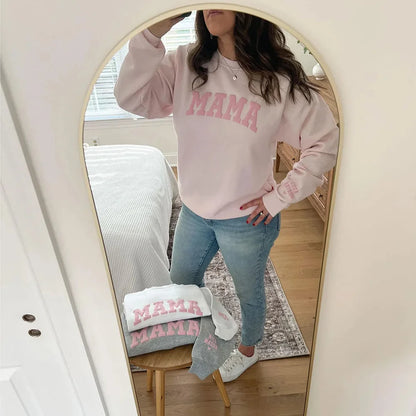 Custom Puff Letters Mama Sweatshirt With Kids Names On Sleeve