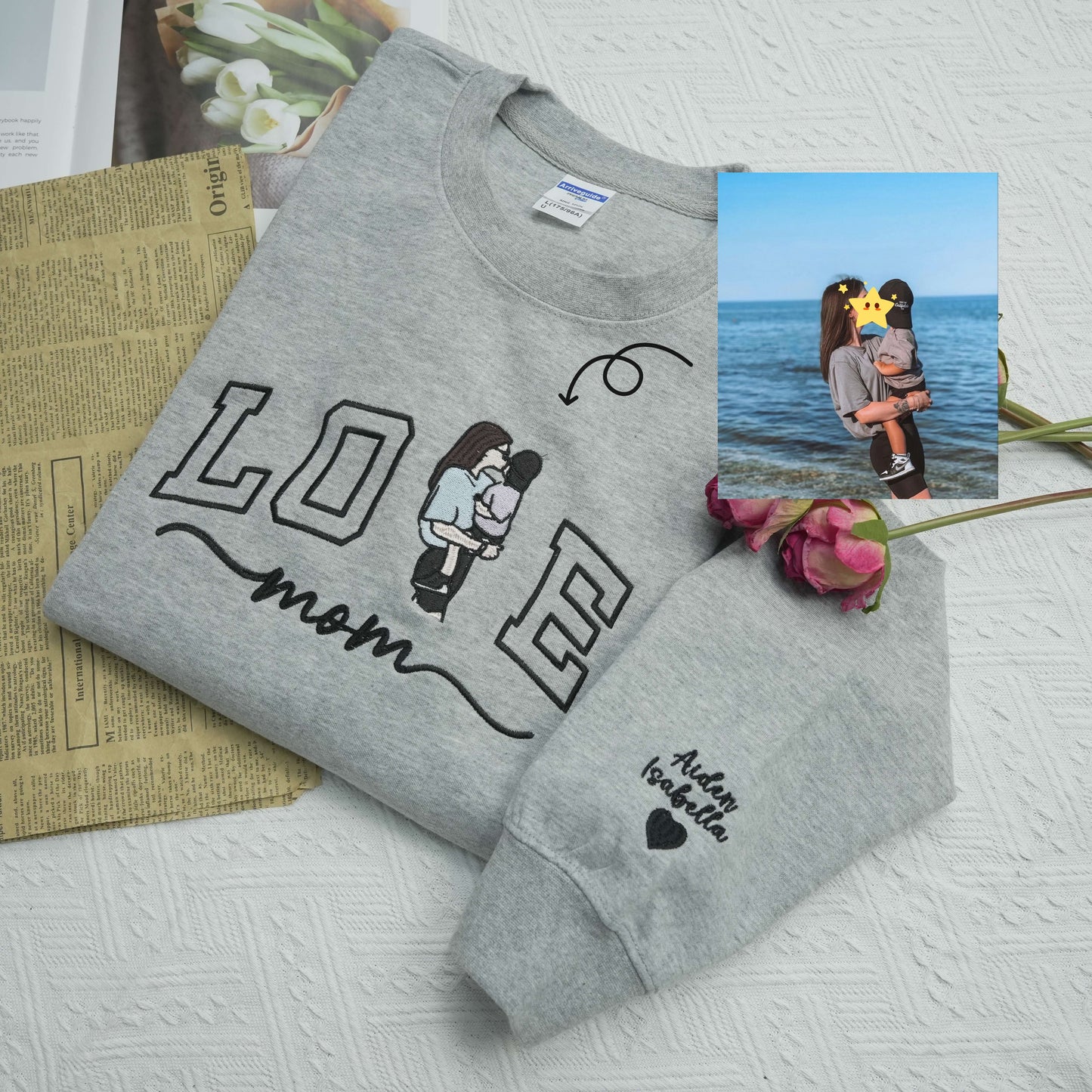 Custom Embroidered Photo Portrait For Mom Love Sweatshirt