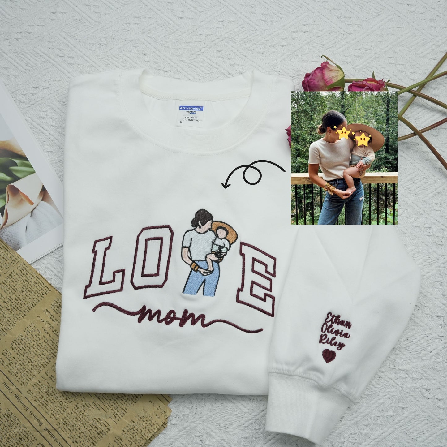 Custom Embroidered Photo Portrait For Mom Love Sweatshirt