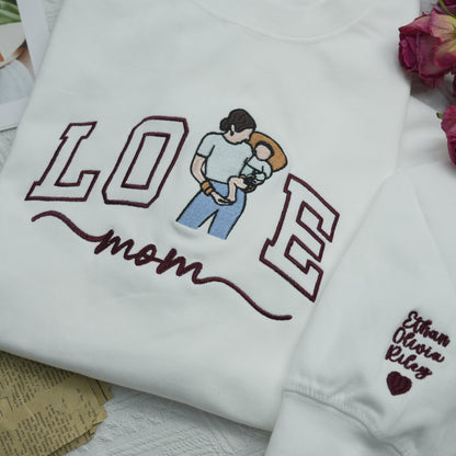 Custom Embroidered Photo Portrait For Mom Love Sweatshirt