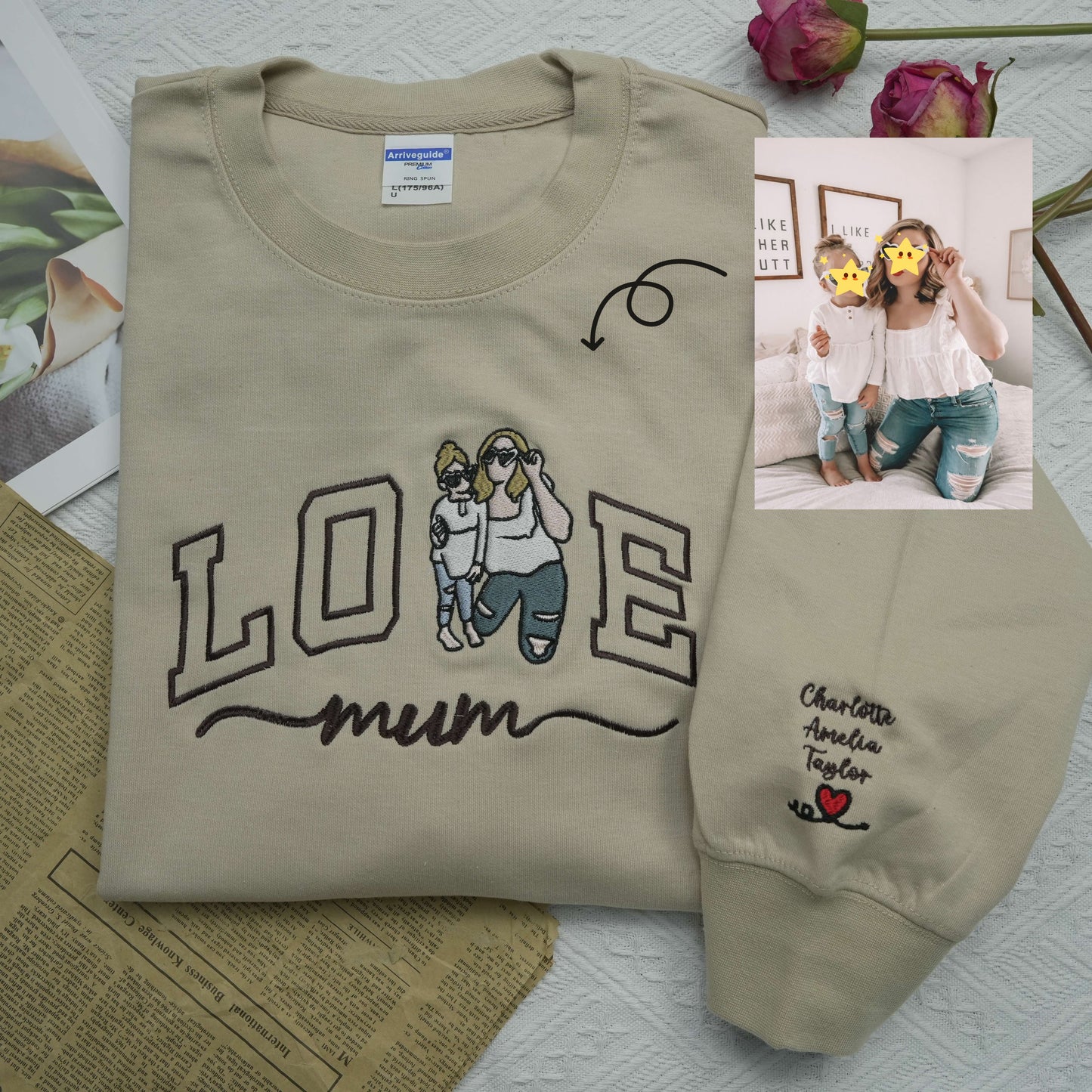 Custom Embroidered Photo Portrait For Mom Love Sweatshirt