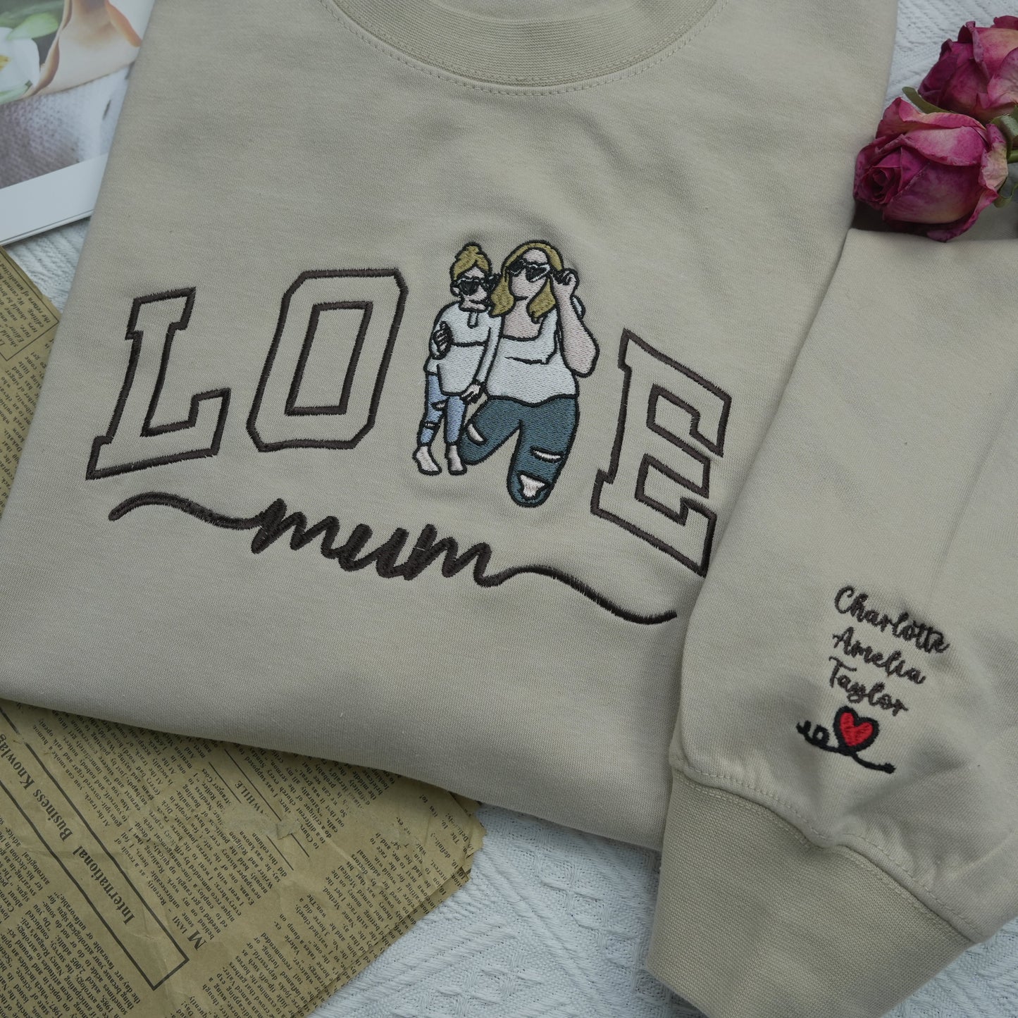 Custom Embroidered Photo Portrait For Mom Love Sweatshirt