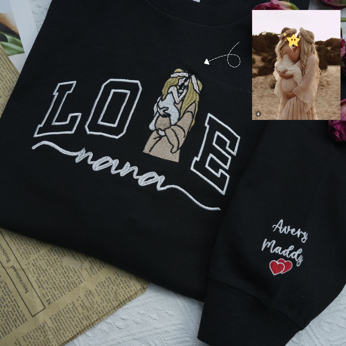 Custom Embroidered Photo Portrait For Mom Love Sweatshirt