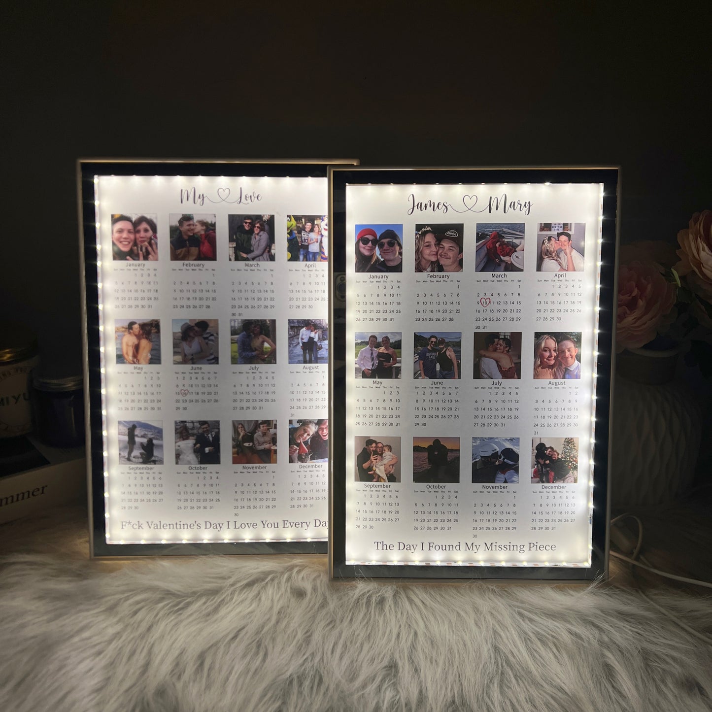 Personalized 2025 Calendar Mirror Light Box with Photo