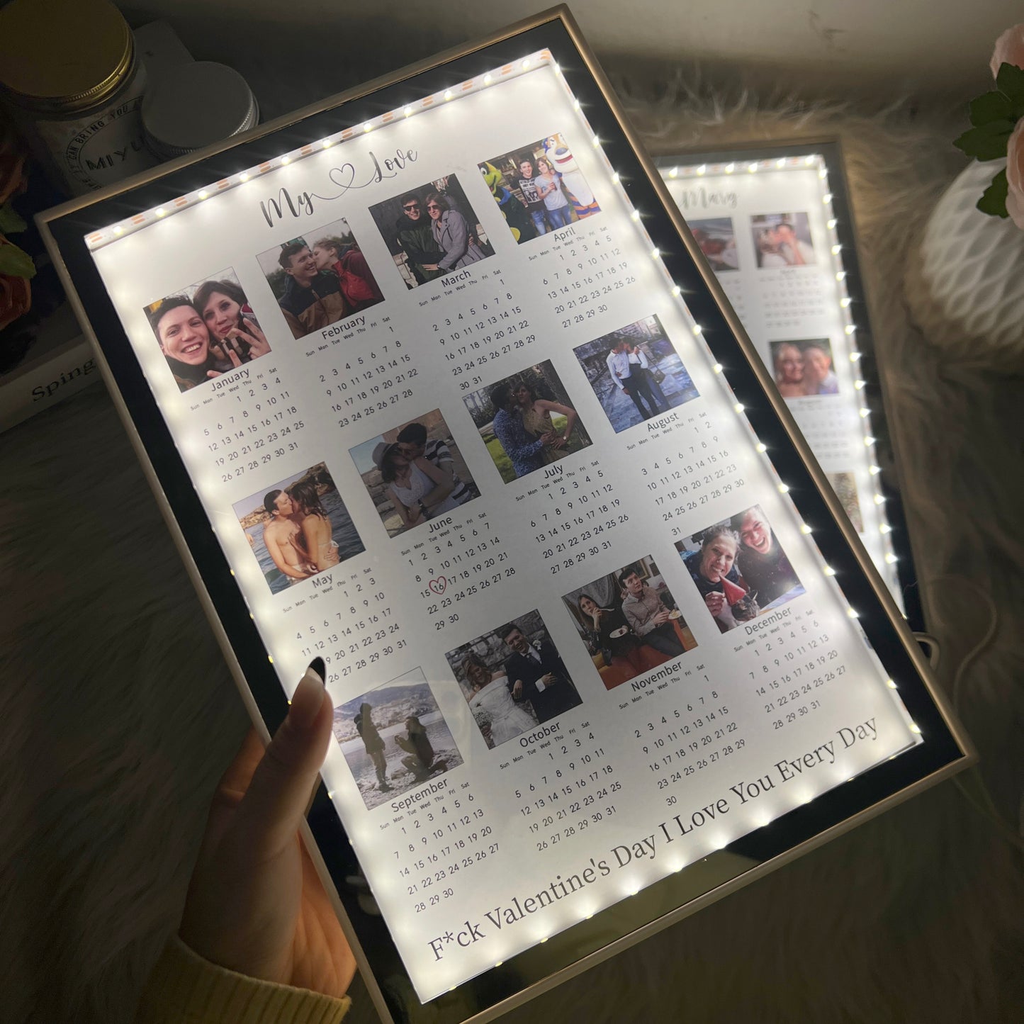 Personalized 2025 Calendar Mirror Light Box with Photo