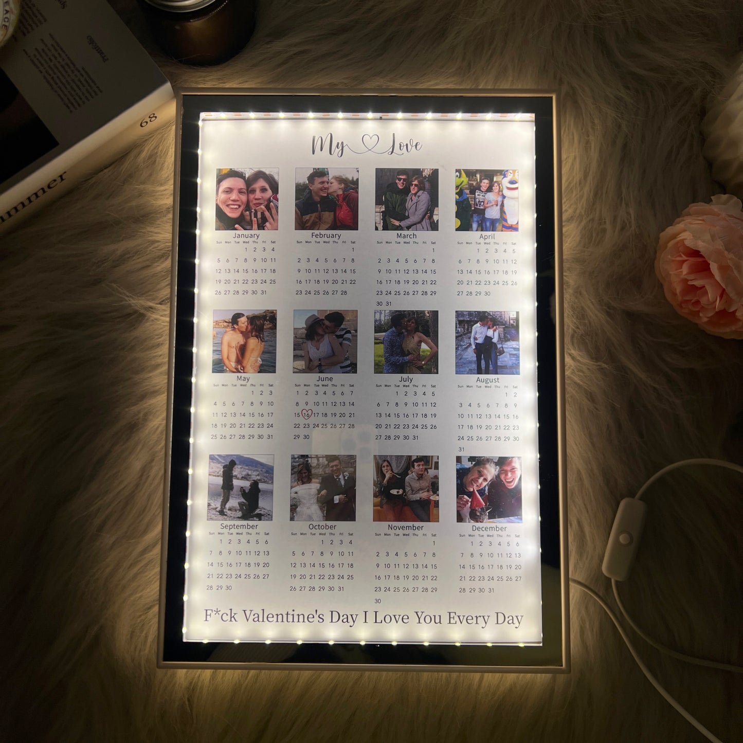 Personalized 2025 Calendar Mirror Light Box with Photo