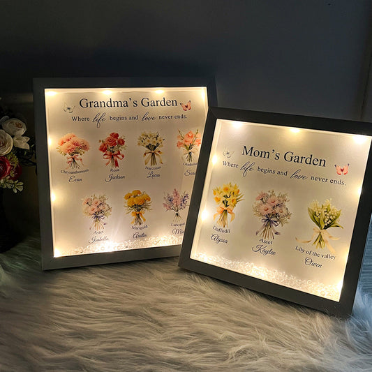 50% OFF⭐️Customized Mom's Garden Birth Flower Light Frame Box