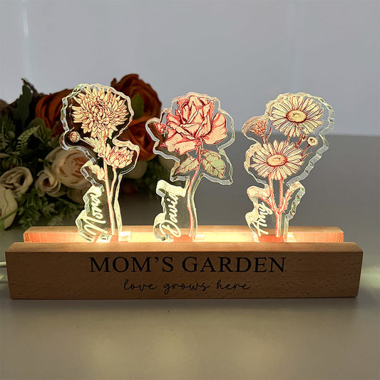 50%OFF✨Custom Birth Flower 3D Crystal Acrylic LED Light With Children's Names