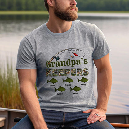 Grandpa's Keepers Camouflage Pattern Fishing Personalized Shirt