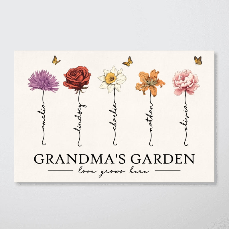 Grandma‘s Garden Love Grows Here Beautiful Birth Month Flowers Personalized Poster