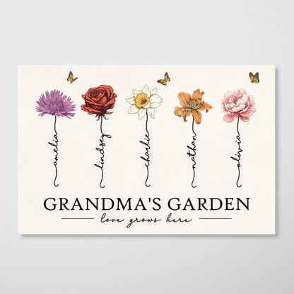 Grandma‘s Garden Love Grows Here Beautiful Birth Month Flowers Personalized Poster