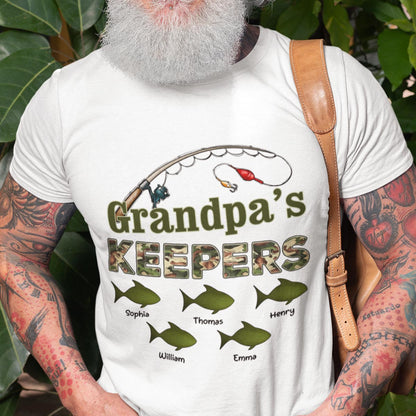 Grandpa's Keepers Camouflage Pattern Fishing Personalized Shirt