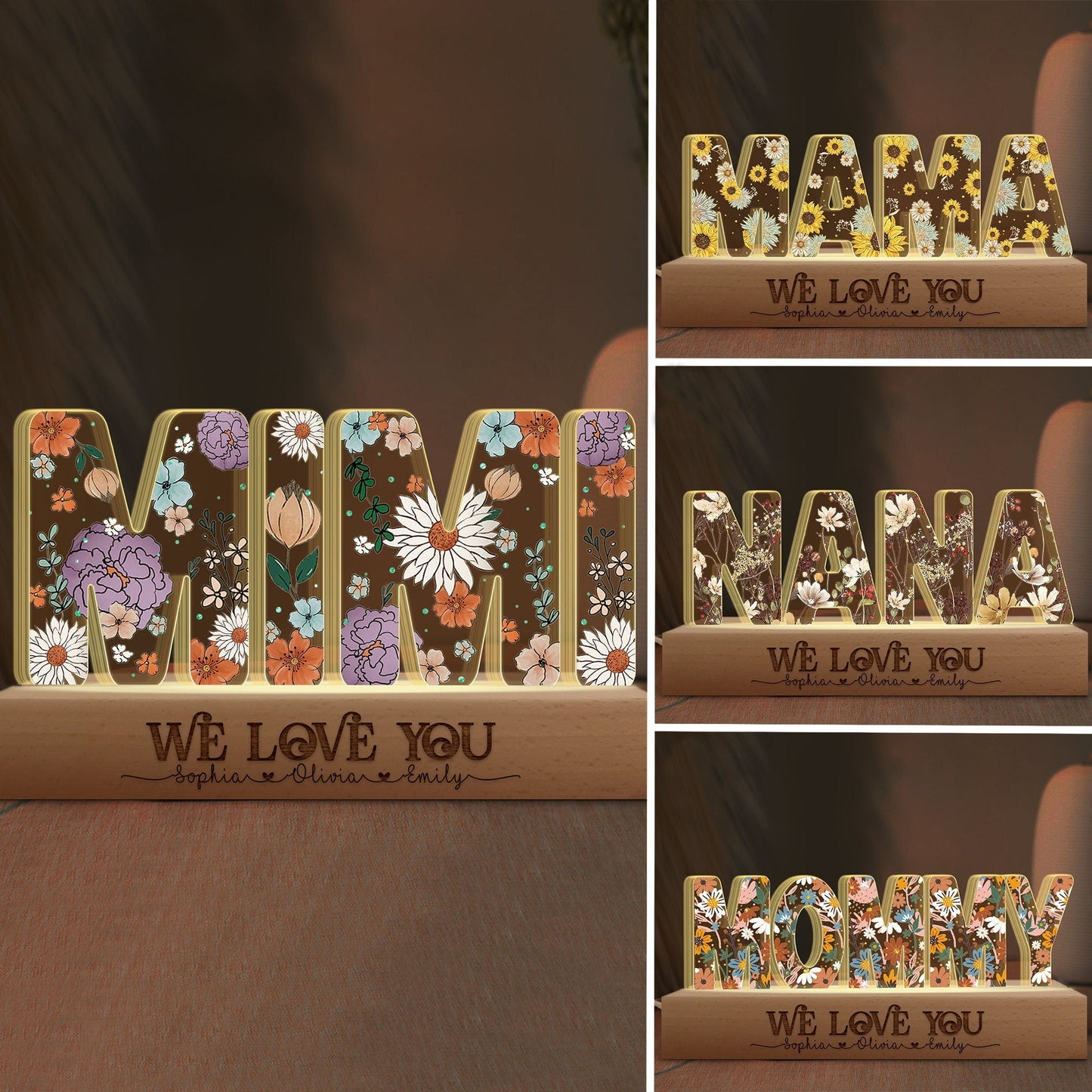 Personalized Mom Flowers 3D LED Lights For Mother's Day