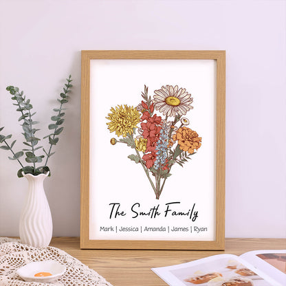 Mom's Garden is Her Children, Personalized Family Birth Flower Bouquet Frame