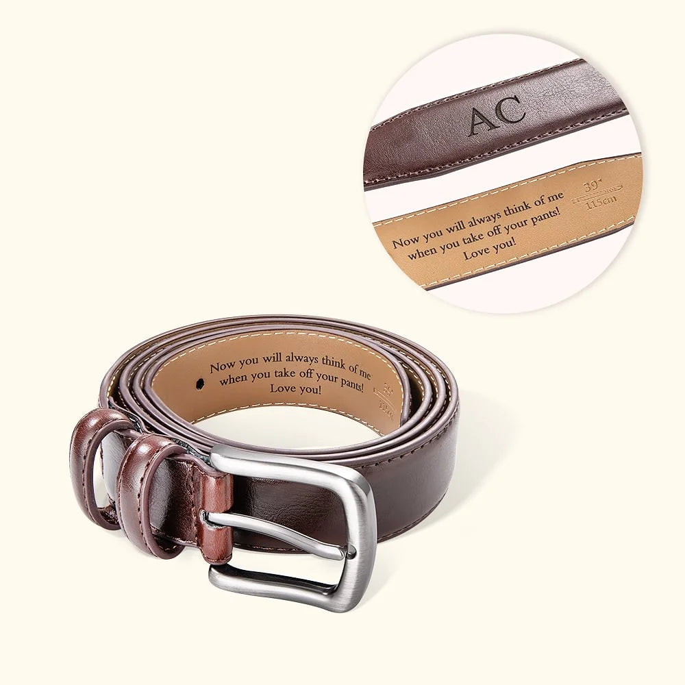 Personalized Leather Belt with Engraved Text - Anniversary Gift for Men