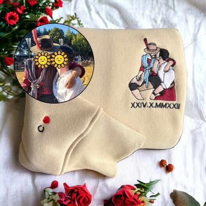 ❤️‍🔥Custom Couple Embroidered Sweatshirt Personalized Portrait Design, Perfect Family Gift