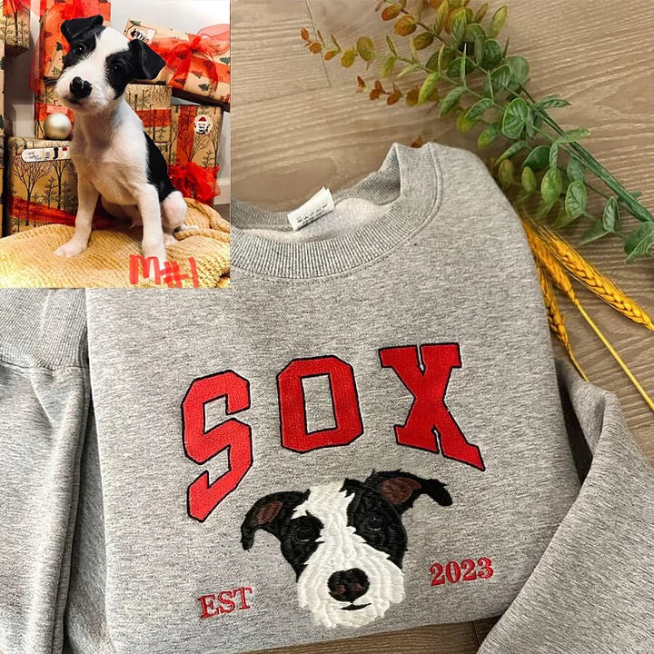 Custom Pet Photo Embroidery with Pet Name & Year T-shirt Sweatshirt Hoodie