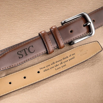 Personalized Leather Belt with Engraved Text - Anniversary Gift for Men