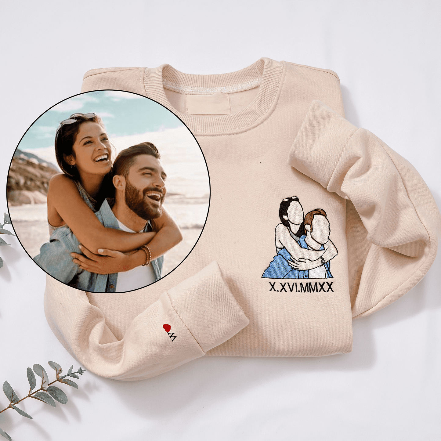 Custom Roman Embroidered Sweatshirt Portrait Couple Family Gift