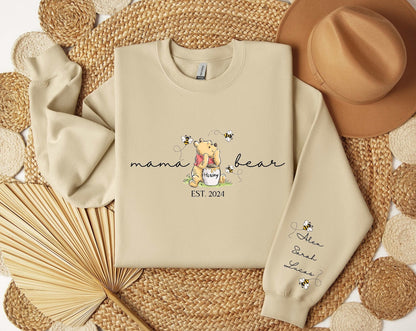 Custom Mama Bear Sweatshirt with Kid Name on Sleeve Sweatshirt