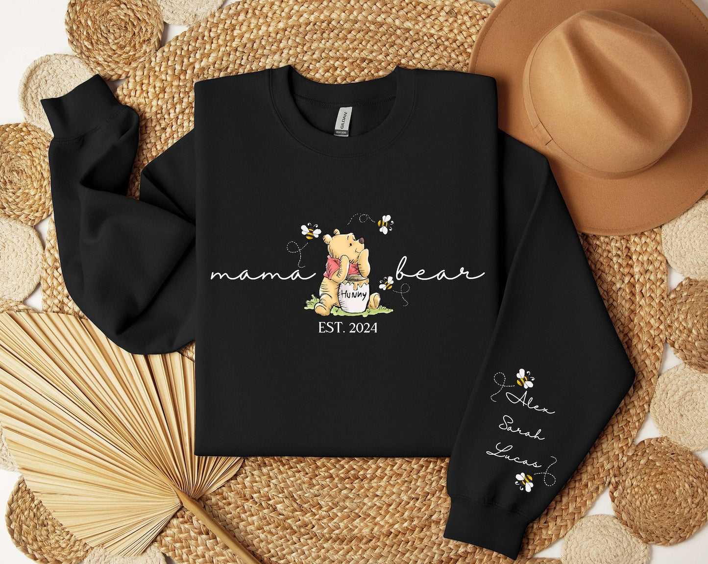 Custom Mama Bear Sweatshirt with Kid Name on Sleeve Sweatshirt