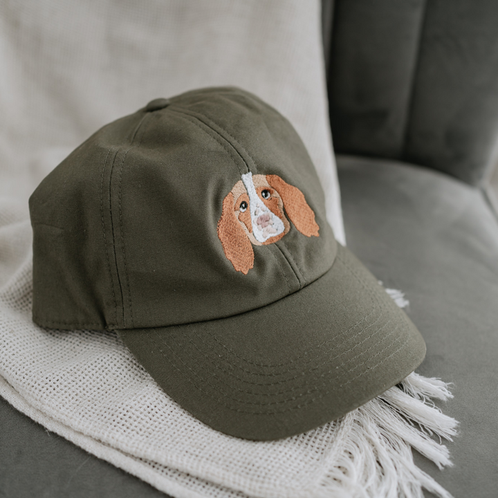 Personalized Embroidered Pet Portrait Organic Cotton Baseball Cap