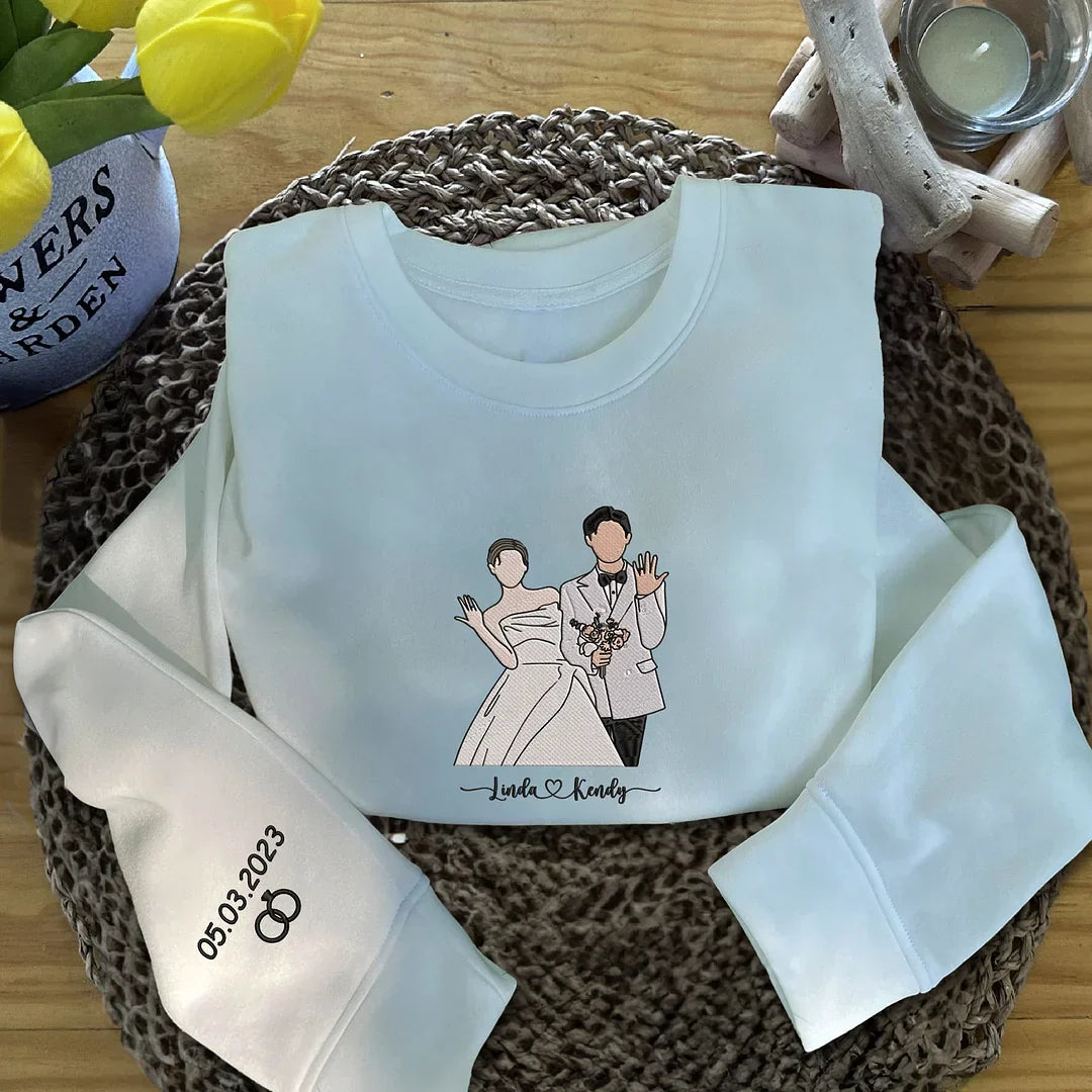 ❤️‍🔥Custom Couple Embroidered Sweatshirt Personalized Portrait Design, Perfect Family Gift