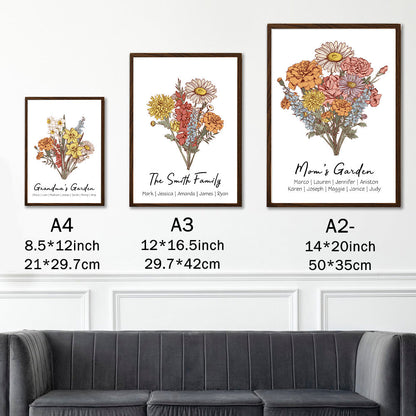 Mom's Garden is Her Children, Personalized Family Birth Flower Bouquet Frame