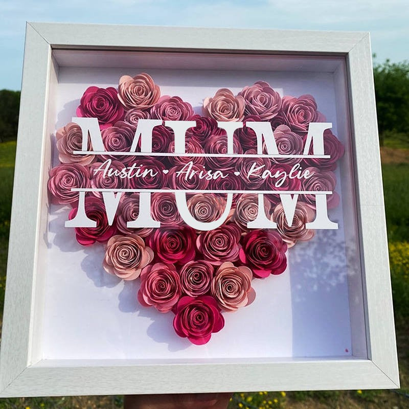 ❤️Mom Heart Shaped Monogram Flower Shadow Box Gift For Mothers