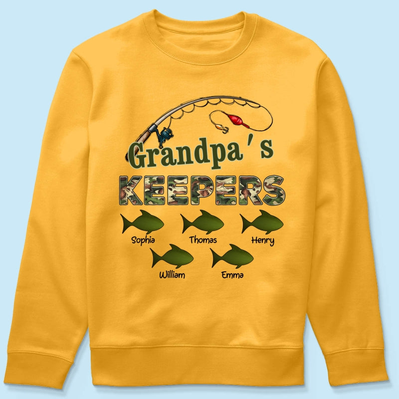 Grandpa's Keepers Camouflage Pattern Fishing Personalized Shirt