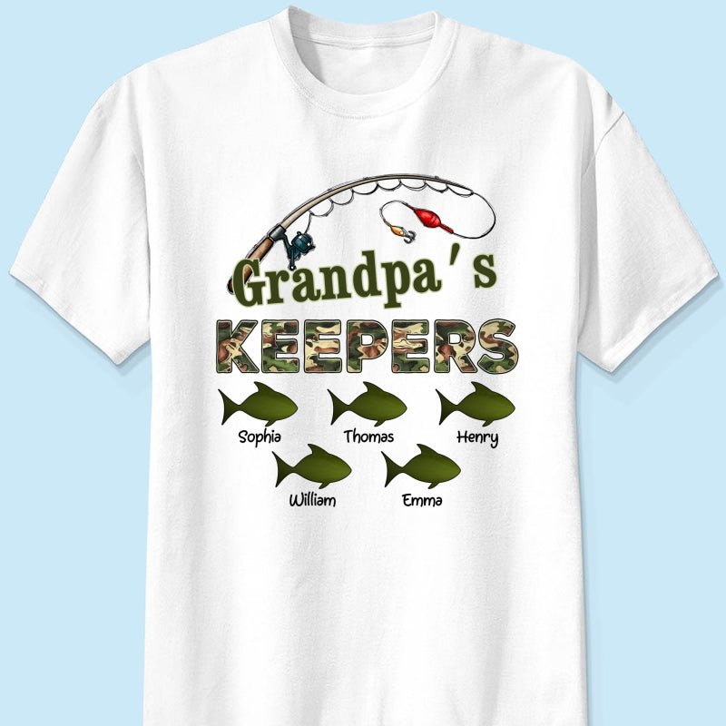 Grandpa's Keepers Camouflage Pattern Fishing Personalized Shirt