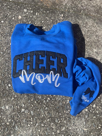 Custom Embroidered Glitter Vinyl Cheer Mom Sweatshirt