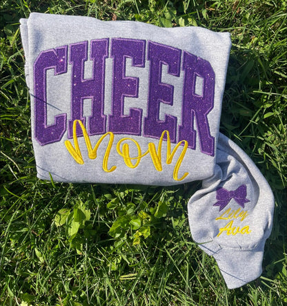 Custom Embroidered Glitter Vinyl Cheer Mom Sweatshirt