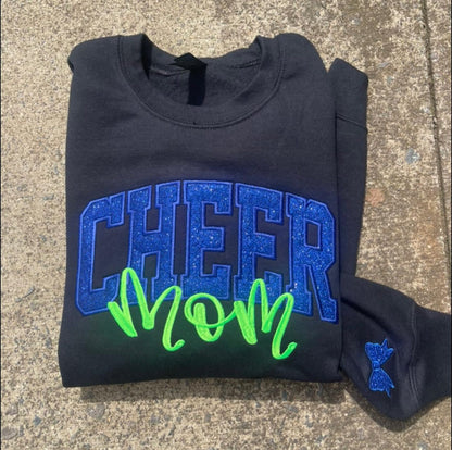 Custom Embroidered Glitter Vinyl Cheer Mom Sweatshirt