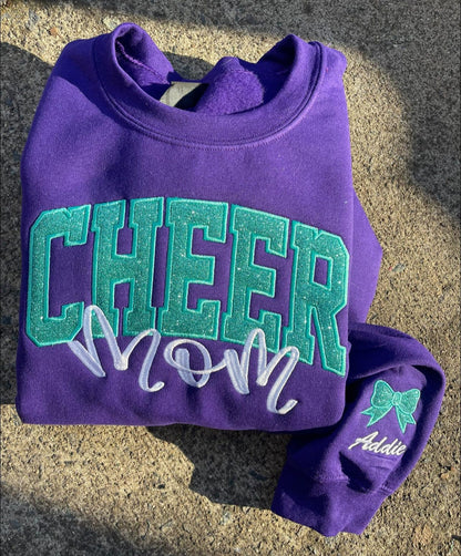 Custom Embroidered Glitter Vinyl Cheer Mom Sweatshirt