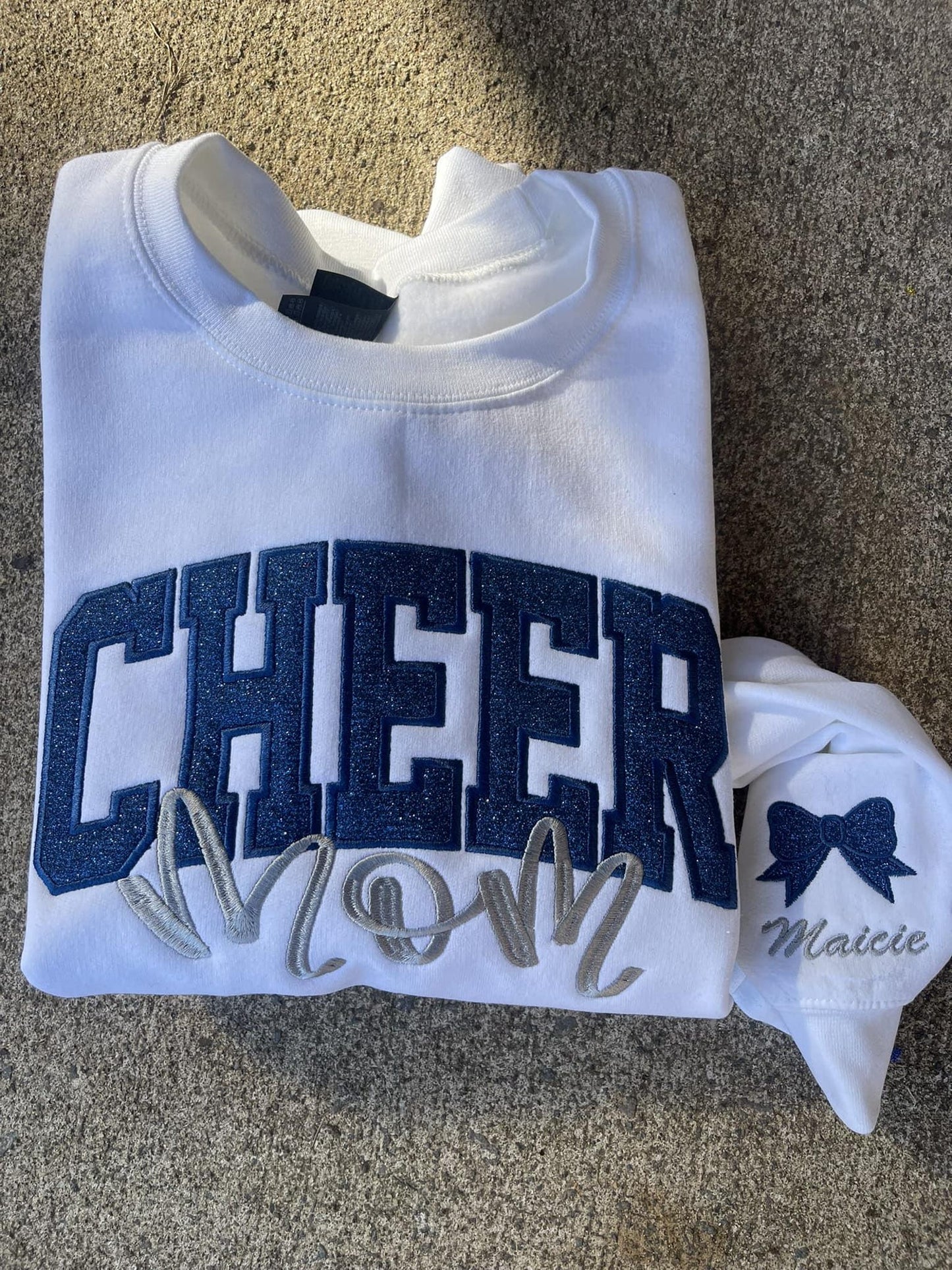 Custom Embroidered Glitter Vinyl Cheer Mom Sweatshirt